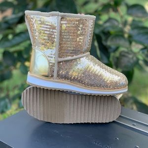 Toddler Girls Shiny Sequin Faux Shearling Boots